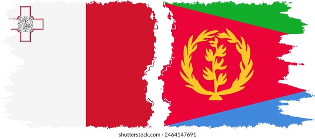 Eritrea and Malta grunge flags connection, vector