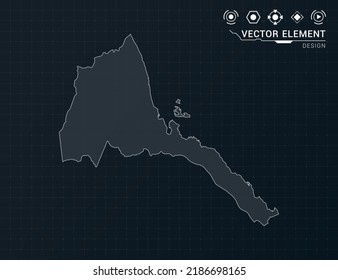Mapa eritreo del marco digital negro HUD, GUI, interfaz de interfaz de usuario vector de radar.