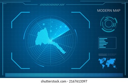 Mapa eritreo de radar de tecnología de fotograma digital azul HUD, GUI, interfaz de interfaz de usuario.