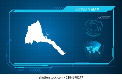 Eritrea map of blue digital frame HUD, GUI, UI interface technology radar vector.