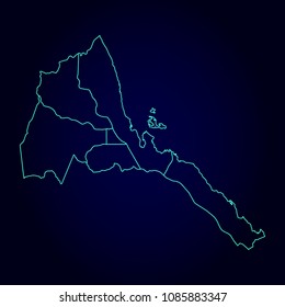 Eritrea map: blue glitter outline with sparkling stars on dark background. Detailed map of Eritrea. Vector illustration.