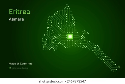Eritrea Map with a capital of Asmara Shown in a Microchip Pattern with processor. E-government. World Countries vector maps. Microchip Series
