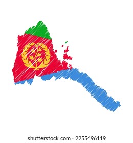 Eritrea map color hand drawn sketch. Vector concept illustration flag, scribble map. Country map for infographic, brochures and presentations isolated on white background. Vector illustration.