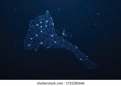 Eritrea Map Connection. Abstract Digital Technology 3D Mesh Polygonal Network Line, Design Sphere, Dot and Structure on Dark Background. Vector Illustration EPS10.