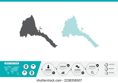 Mapa eritreo de puntos grises y verdes para su presentación. Establece el concepto creativo de un par de píxeles para infografía.