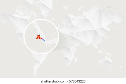 Eritrea map with flag in contour on white polygonal World Map. Vector Illustration.