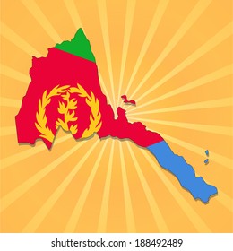Eritrea map and flag on sunburst illustration