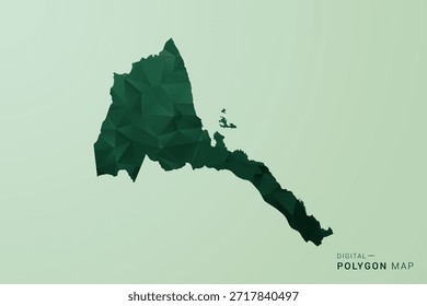 Eritrea Karte - Vektor Illustration im Stil eines grünen Polygons, Geometrisches Design mit niedrigem Poly und sauberer Silhouette auf weichgrünem Hintergrund.