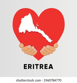 Eritrea Map in heart shape hold by hands vector illustration design
