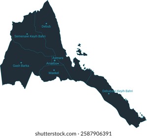 Eritrea map high detailed with administrative divide by state, capital cities names, outline simplicity style. Vector illustration EPS10.