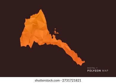 Eritrea Mapa - bajo Vector de polígono polivinílico, silueta triangulada geométrica en tonos naranja y marrón oscuro, estilo infográfico moderno limpio, fondo aislado.