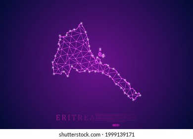 Mapa eritreo de la línea de máscaras y escalas puntuales sobre el fondo de la tecnología púrpura. Malla 3D del marco de cables línea de red poligonal, esfera de diseño, punto y estructura - Ilustración vectorial eps 10