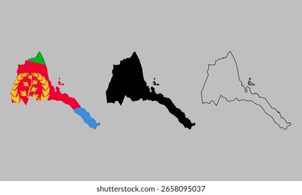 Eritrea map in outline style, black color, color of country flag version	
