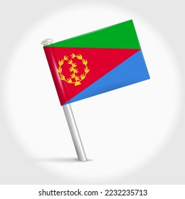Eritrea map pin flag icon. Eritrean pennant map marker on a metal needle. 3D realistic vector illustration.