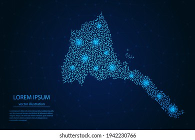Eritrea map from point blue and glowing stars on a dark background. Vector eps 10.