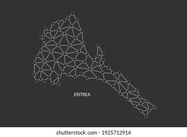 Eritrea Map Point scales on black background. Wire frame polygonal network white line, dot and shadow dot.