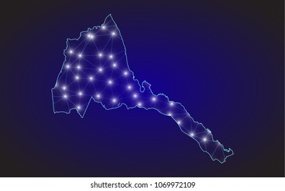 Eritrea map of polygonal mosaic lines network, rays and space stars of vector illustration