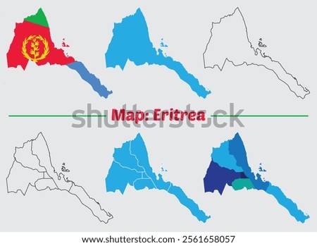 Eritrea Map set. eritrea map outline and blue silhouette vector. Eritrea map with flag.