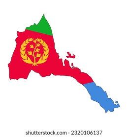 Silhouette de mapa de Eritrea con bandera aislada en fondo blanco