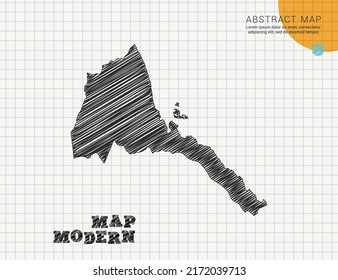 Eritrea map of vector black silhouette chaotic hand drawn scribble sketch on grid paper used for notes or decoration.