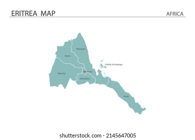 Eritrea map vector illustration on white background. Map have all province and mark the capital city of Eritrea. 