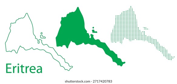 Eritrea Mapa Vetor Set, East África Contorno Silhueta Pontilhada Formas Verdes, Eritrea Country Infographic Template, Editável EPS Eritreia Geografia