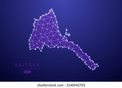 Mapa de Eritrea - Mapa Mundial Plantilla vectorial internacional con línea de purga púrpura, escalas puntuales y estilo de polígono aislados en el fondo de la tecnología púrpura - Ilustración vectorial eps 10