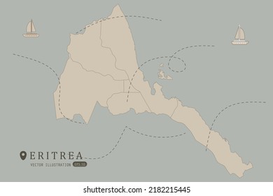 Eritrea Map - World Map International vector template High detailed with brown color isolated on grey background including simple point of location, wind, boat icon - Vector illustration eps 10