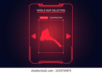 Mapa de Eritrea - Mapa Mundial Plantilla vectorial Internacional con Color Rojo en el estilo de perspectiva y HUD, GUI, interfaz de interfaz de usuario aislada en el fondo negro para el diseño - Ilustración vectorial eps 10