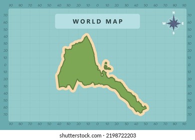 Mapa de Eritrea - Mapa Mundial Plantilla vectorial internacional Alto detalle con color verde y crema aislado en fondo azul incluyendo icono de la rosa de la brújula - Ilustración vectorial eps 10