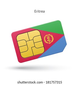 Eritrea mobile phone sim card with flag. Vector illustration.