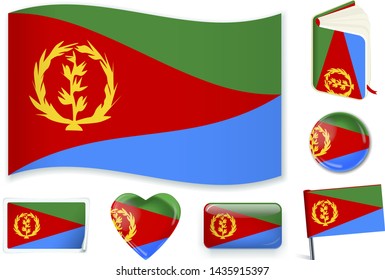 Eritrea national flag. Vector illustration. 3 layers. Shadows, flat flag, lights and shadows. Collection of 220 world flags. Accurate colors. Easy changes.