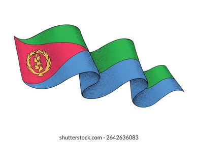 Eritrea national flag waving ribbon shape with engraved vintage texture