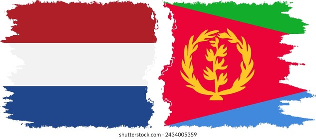 Eritrea and Netherlands grunge flags connection, vector