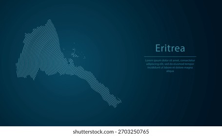 Mapa de contorno de Eritrea lleno de círculos concéntricos sobre fondo degradado oscuro