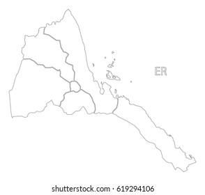 Eritrea outline silhouette map illustration with regions