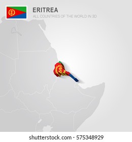 Eritrea painted with flag drawn on a gray map.