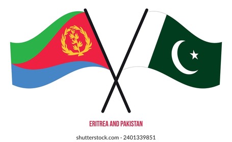 Eritrea and Pakistan Flags Crossed And Waving Flat Style. Official Proportion. Correct Colors.