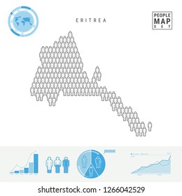 Eritrea People Icon Map. People Crowd in the Shape of a Map of Eritrea. Stylized Silhouette of Eritrea. Population Growth and Aging Infographic Elements. Vector Illustration Isolated on White.