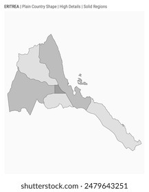 Eritrea plain country map. High Details. Solid Regions style. Shape of Eritrea. Vector illustration.