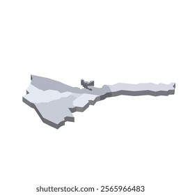 Eritrea political map of administrative divisions - regions. 3D isometric blank vector map in shades of grey.