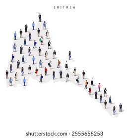 Eritrea population map. Large group of realistic a diverse crowd of people figures in a shape of Eritrean map. Flat vector illustration isolated on white.