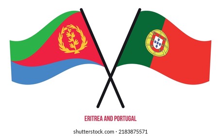 Eritrea and Portugal Flags Crossed And Waving Flat Style. Official Proportion. Correct Colors.