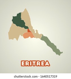 Eritrea poster in retro style. Map of the country with regions in autumn color palette. Shape of Eritrea with country name. Charming vector illustration.
