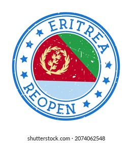 Eritrea reopening stamp. Round badge of country with flag of Eritrea. Reopening after lockdown sign. Vector illustration.