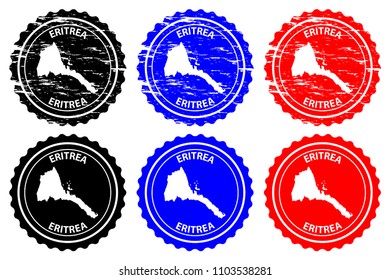 Eritrea - rubber stamp - vector, State of Eritrea map pattern - sticker - black, blue and red