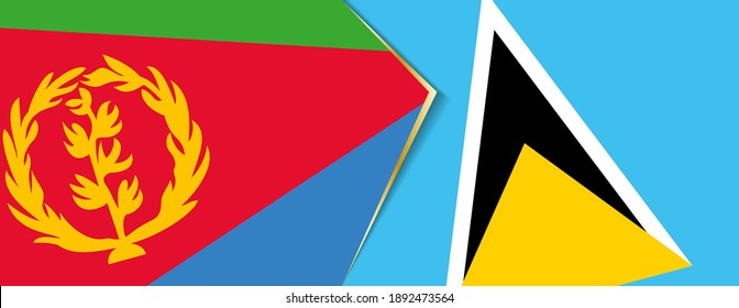 Eritrea and Saint Lucia flags, two vector flags symbol of relationship or confrontation.