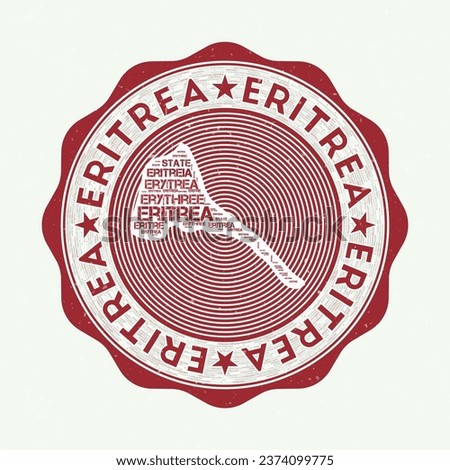 Eritrea seal. Country round logo with shape of Eritrea and country name in multiple languages wordcloud. Authentic emblem. Superb vector illustration. Stok fotoğraf © 