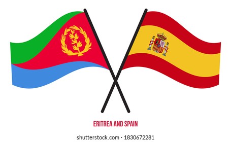 Eritrea and Spain Flags Crossed And Waving Flat Style. Official Proportion. Correct Colors.