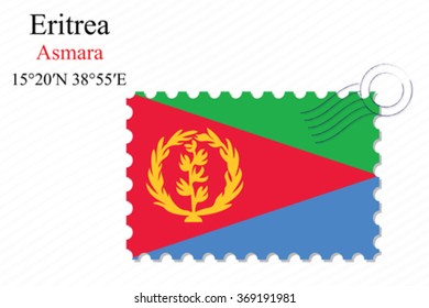 eritrea stamp design over stripy background, abstract vector art illustration, image contains transparency